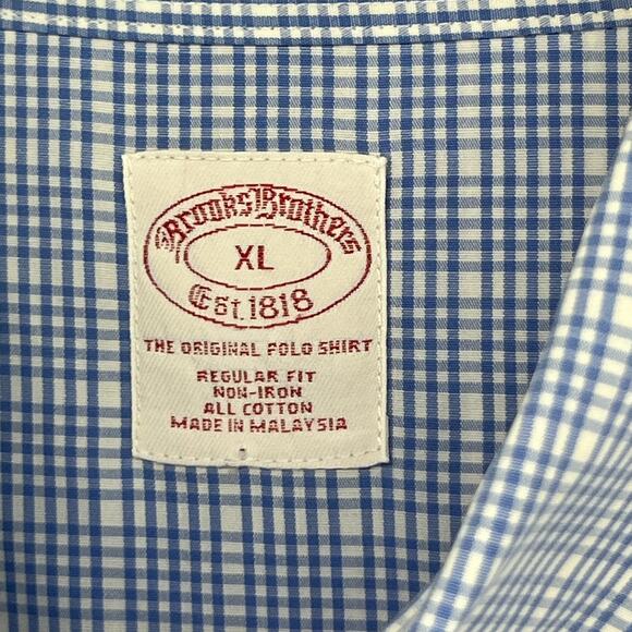 BROOKS BROTHERS Shirt Mens XL Gingham Check Non Iron Original Polo Cotton Blue - Picture 5 of 13